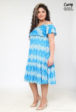 Picture of PLUS SIZE STRETCH OFF SHOULDER FRILL SLEEVE DRESS